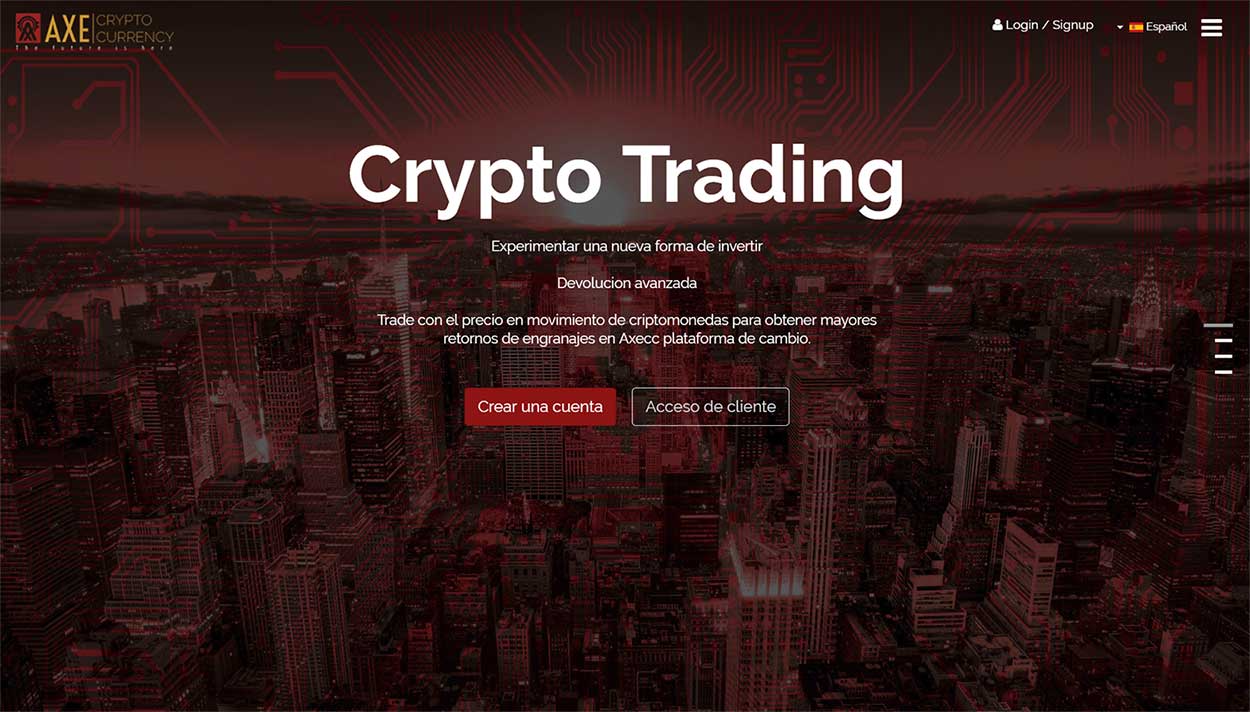 Página web de AXE Crypto Currency